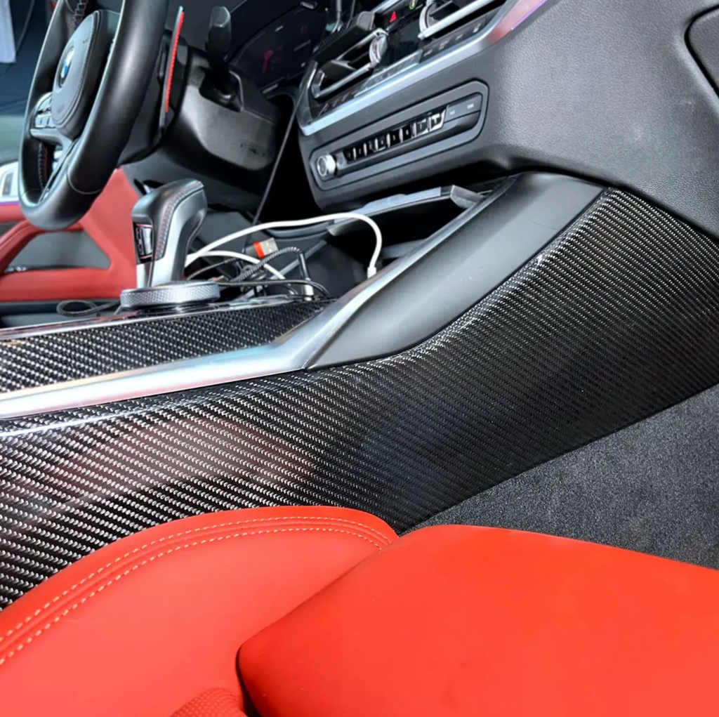 Dry Carbon Fiber Center Console Trim Set – BMW G80 M3 / G82 M4 | Eterna Motorworks